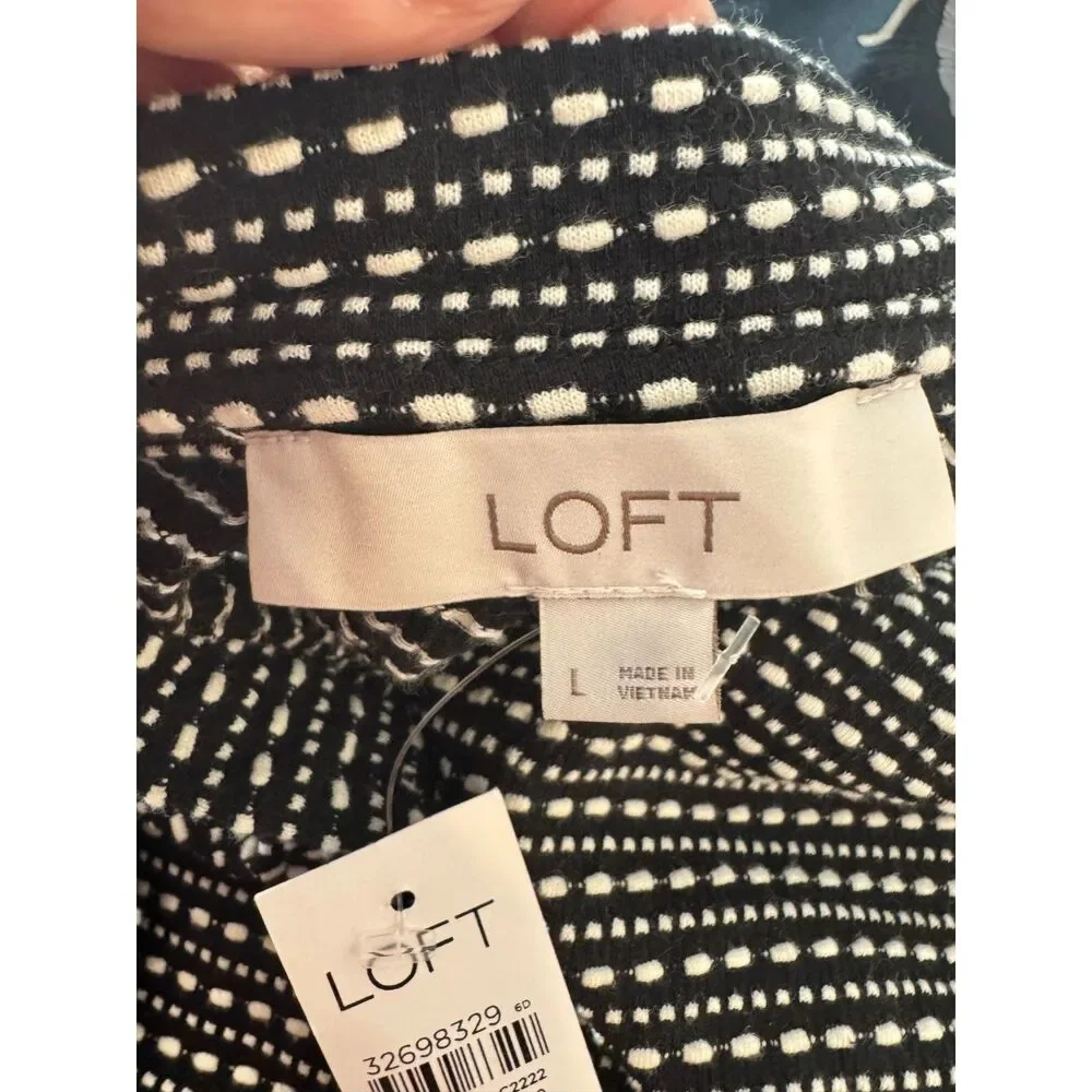 NWT Ann Taylor LOFT Textured Midi Dress Black White • Work Casual Size L - Picture 5 of 8
